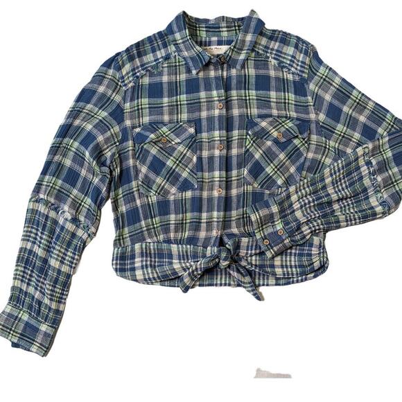 We The Free Plaid Blouse with Tie Waist - Picture 1 of 5